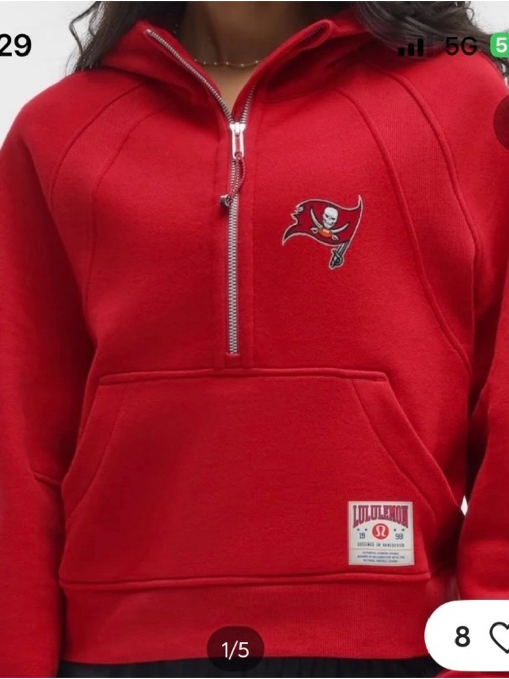 lululemon athletica Red Cropped Half-Zip Hoodie with Team Patch